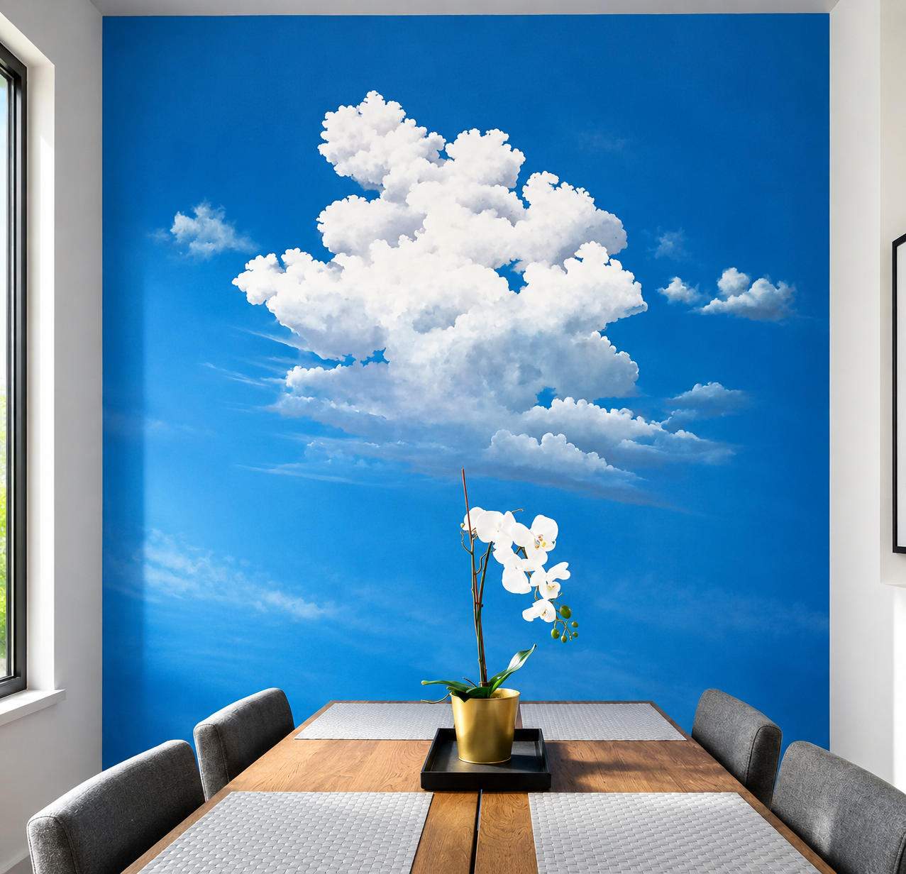 Hand-Painted Sky Mural Dining Room