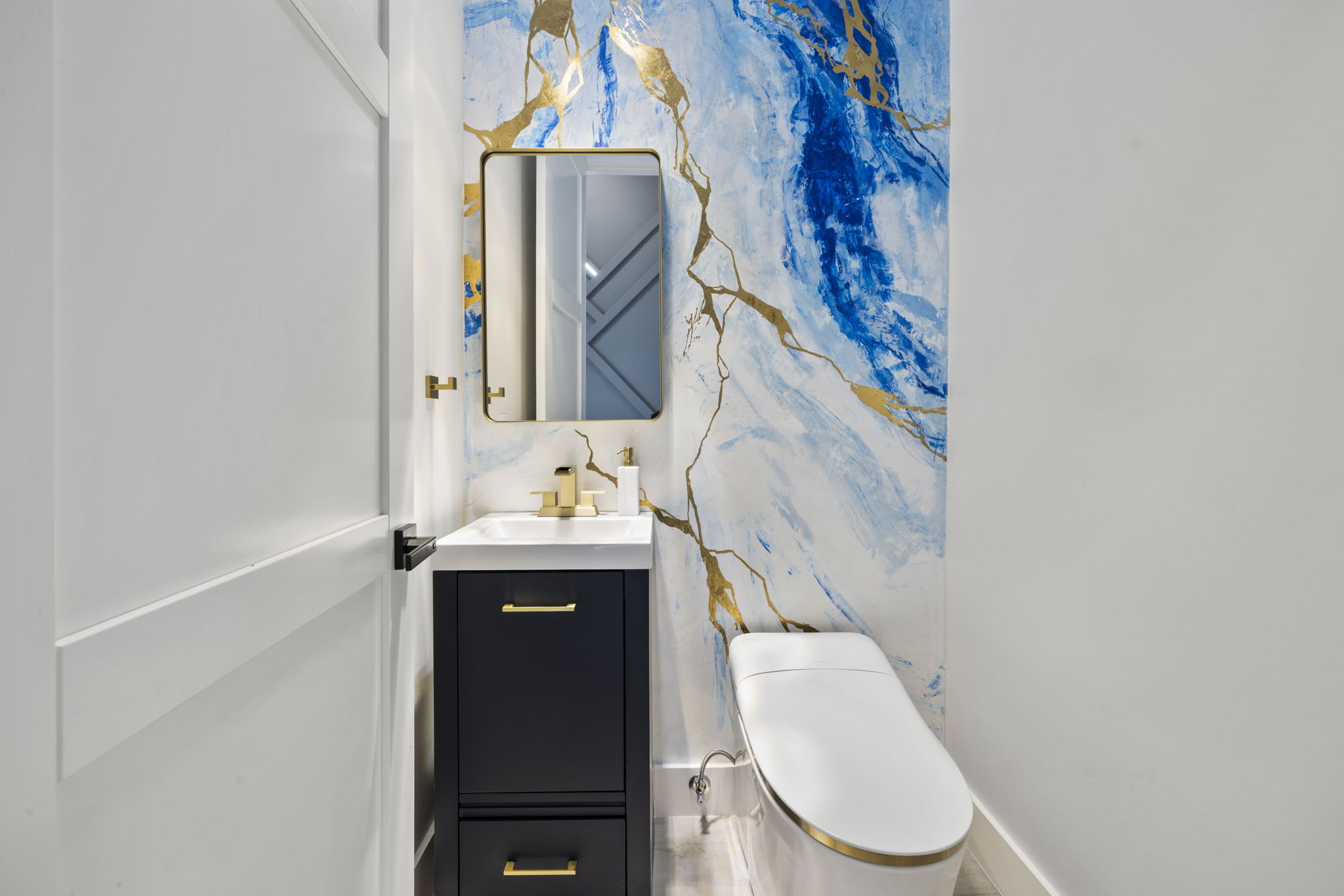 Custom Gold Leaf Backsplash Half Bath